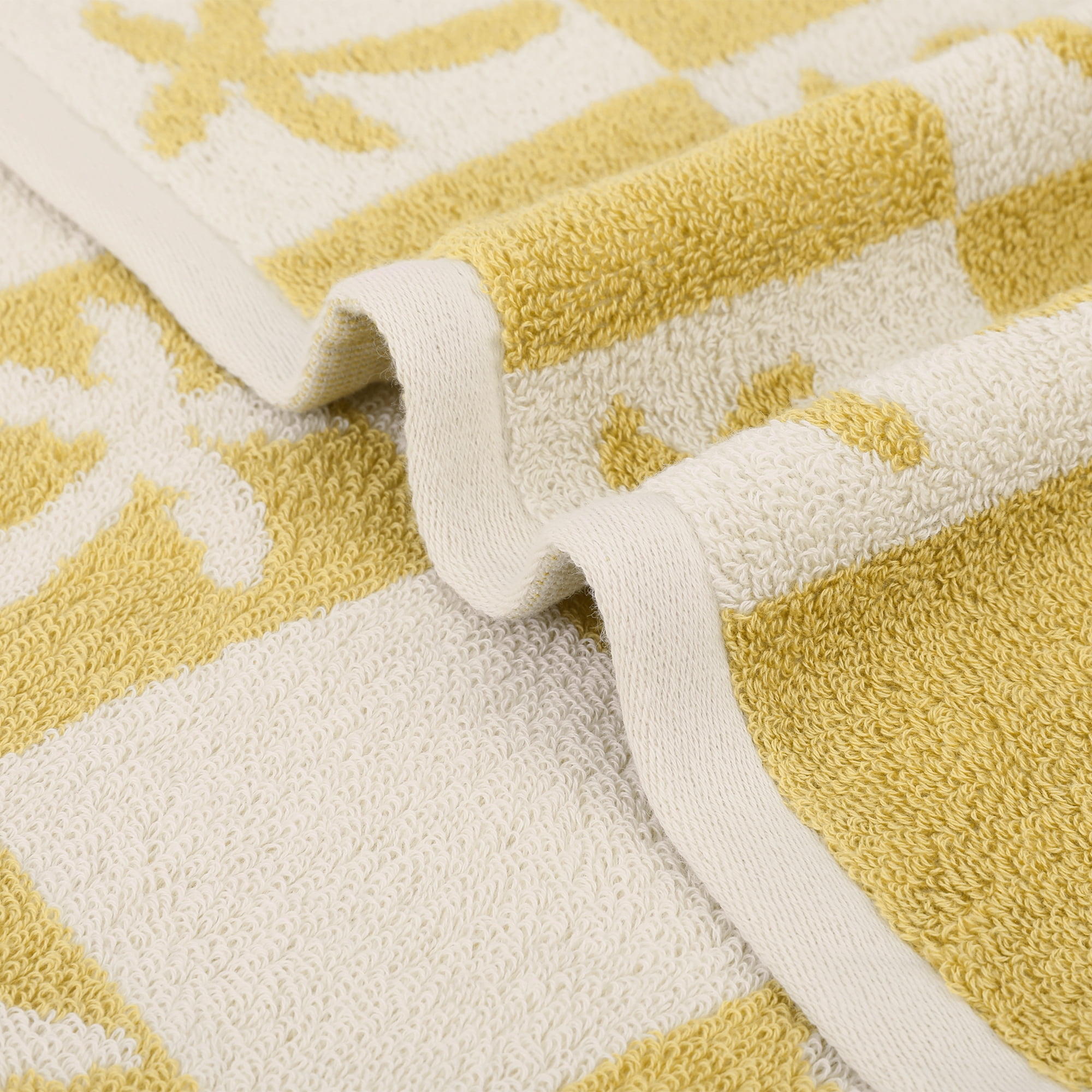 Unique Bargains Color Block Plaid Cotton Bathroom Hand Towels Yellow-Cactus 4-Piece
