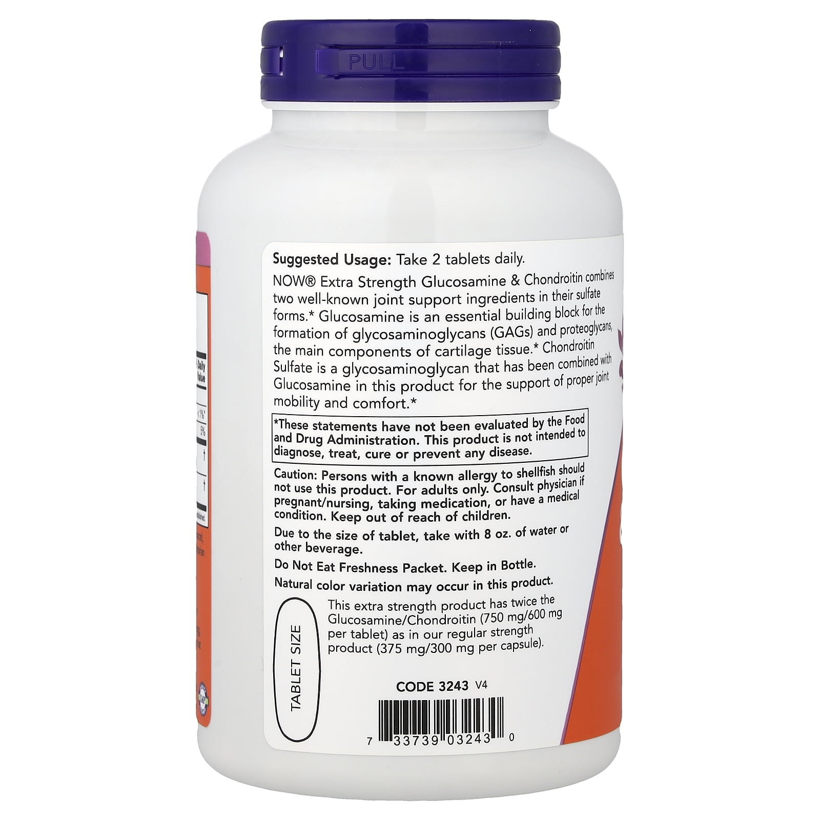 NOW Supplements, Glucosamine & Chondroitin Extra Strength, Sulfate Forms, 120 Tablets