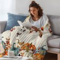 thumbnail image 3 of Teal Orange Pumpkins Fall Throw Blanket, Flannel Fleece Blanket with Striped Design for Couch, Thanksgiving Botanical Vintage Soft Breathable All Season Plush Blankets for Loveseat Sofa Bed 60"x80", 3 of 9
