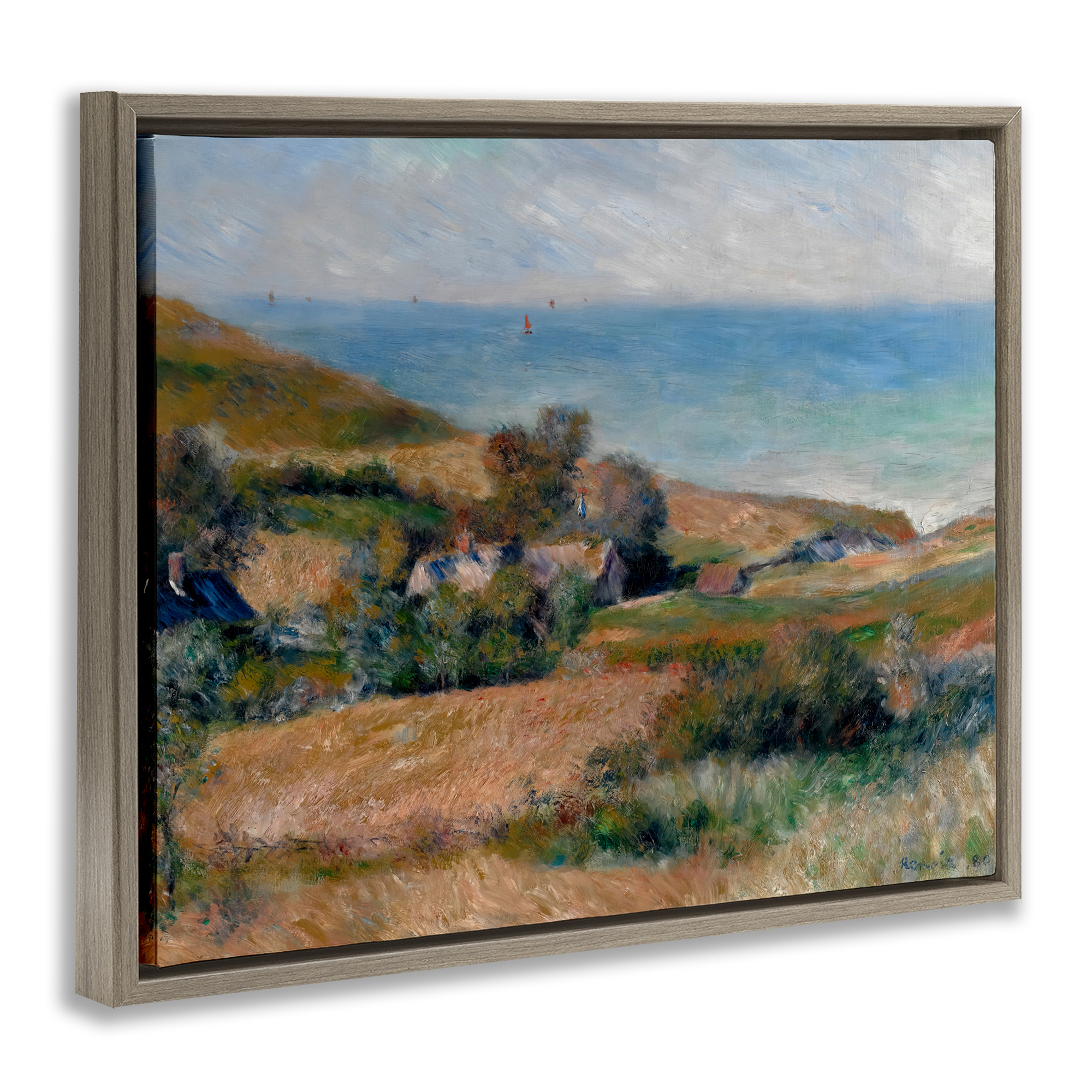 View Of The Seacoast Renoir Brown Framed Floater Canvas Wall Art, design by Pierre-Auguste Renoir
