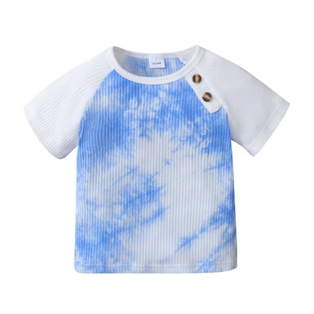 

2T Toddler Boys Clothes 3T Toddler Boys Summer Shirt Tops Short Sleeve Round Neckline Tie-dye Shirt Tops Blue