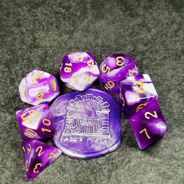 Sage'S Stones - Purple/White Gold Ink Acrylic Polyhedral Dice Set Games Dnd