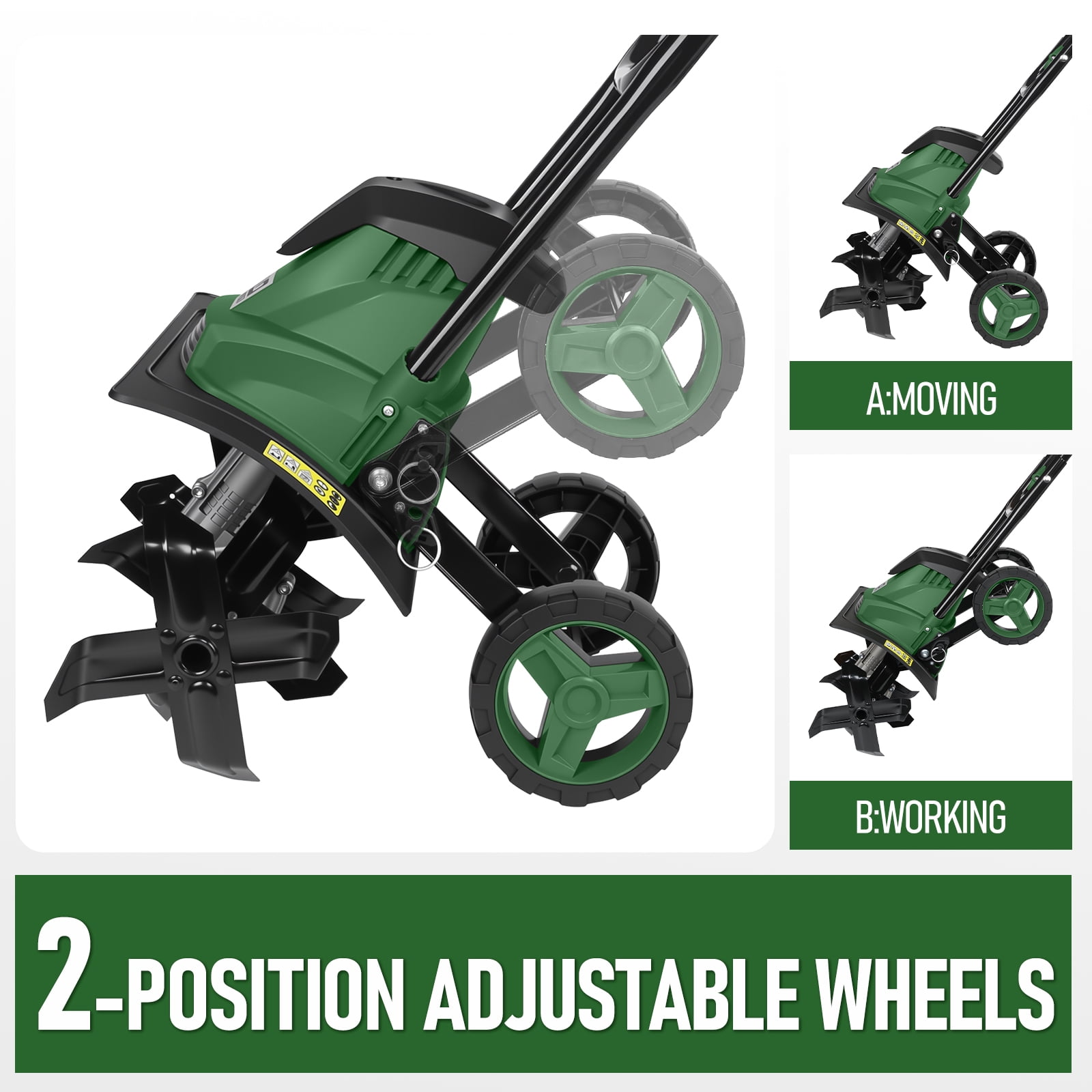 PROSTORMER Electric Tiller, 14 inch 10 A Horticultural Rope Tiller with Foldable Handle, Garden Rotary Tiller with Wheels