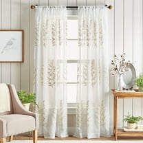 Martha Stewart Georgia Embroidery Polyester Sheer Poletop Curtain Panel Pair, Ivory, 50"x95", Adult