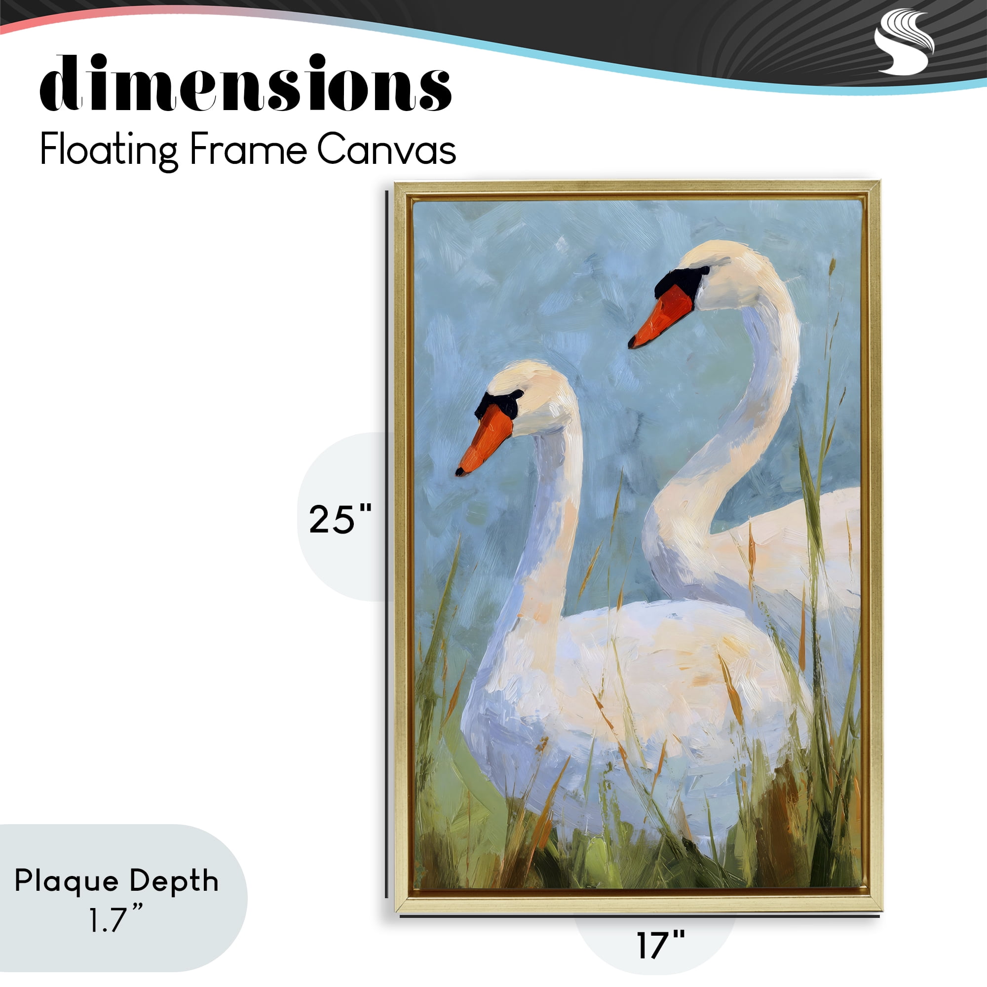 Stupell Industries Long Necks Swan Pear Gold Framed Floater Canvas Wall Art, design by Petal Prints Design