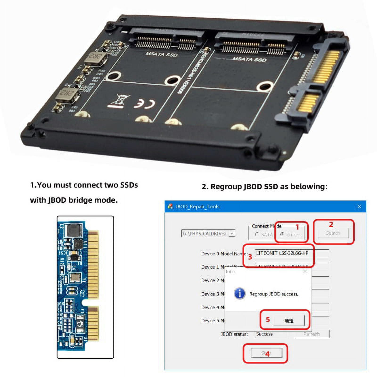 Chenyang Dual MSATA Mini-SATA SSD Card JBOD Raid0 Span Bridge to 2.5inch SATA Combo HDD Disk Drive Enclosure