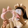 thumbnail image 5 of FENOHREFE Plush Bear Ear Headband for Women Girl with Bowknot Birthday Party Gathering Headpiece School Event Accessory Hairhoop, 5 of 7