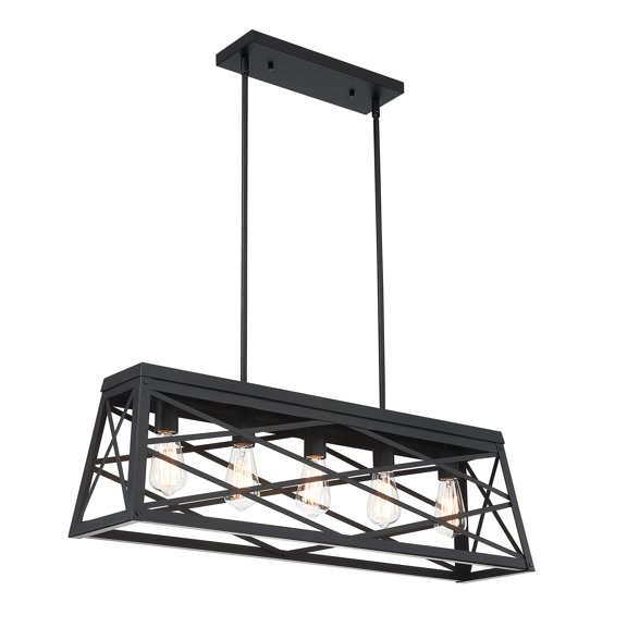5-Light Farmhouse Pendant Lighting for Kitchen Island Matte Black Ceiling Mount Dining Room Light Fixture