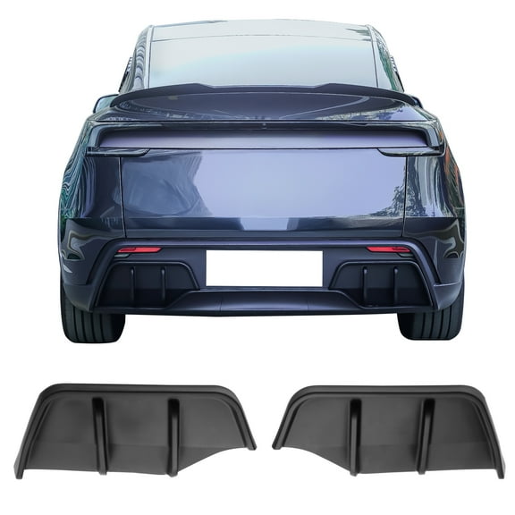 Ikon Motorsports Rear Aprons, Compatible with 2025-2026 Tesla Model Y Juniper,  IKON Style PP Polypropylene PP Matte Black Rear Bumper Lip Lower Side Spat Valance Winglet Canard Protector 2PC