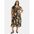 thumbnail image 2 of Time and Tru Women's and Women's Plus Ruffle Midi Dress with Flutter Sleeves, Sizes XS-4X, 2 of 5