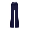 thumbnail image 7 of Staron Women's Casual High Waisted Flare Leggings Hollow Out Belted Wide Leg Pants, Navy L, 7 of 7