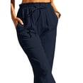 thumbnail image 3 of DYMADE Women Linen Cotton Lotus Leaf Elastic Casual Cropped Ninth Pants, 3 of 4