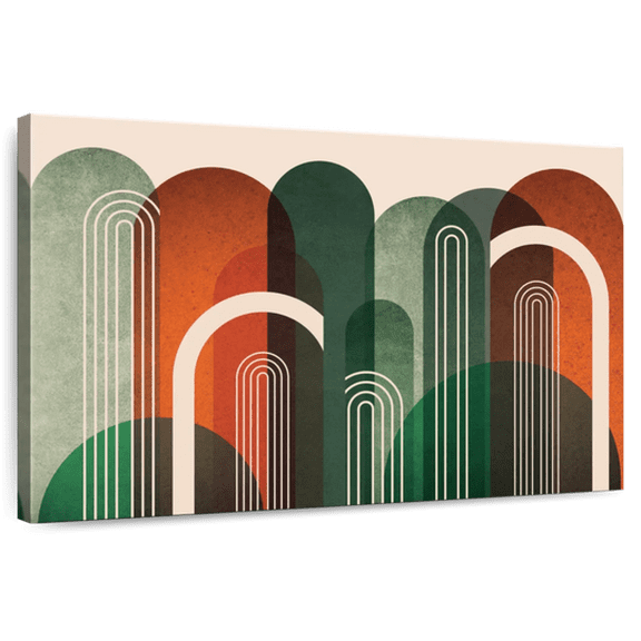 Elephant Stock Mid-century Arches Orange Green Wall Art - Horizontal Canvas Wall Art - Living Room Wall Decor - Abstract Canvas - Brown And Green Decor By Urban Epiphany - 12" x 8"