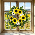 thumbnail image 4 of Summer Spring Wreaths for Front Door 20 inches Artificial Sunflower Wreath with Daisy Eucalyptus & Striped Bow for Porch Wall Window Decor, 4 of 6