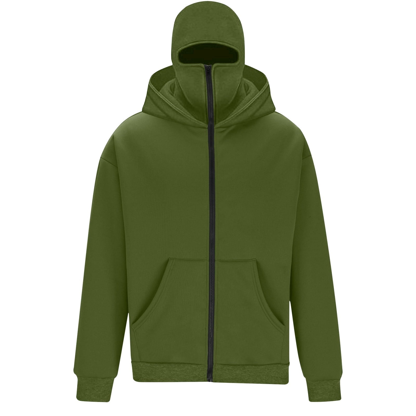 Mens Balaclava Hoodie Winter Double Hooded Zip Jacket Loose Fit Zip Up Fashion Hoodies Jacket Fleece-Lined Hoodie with Built-In Balaclava Wind-Resistant Streetwear Sweatshirt with Ski Mask