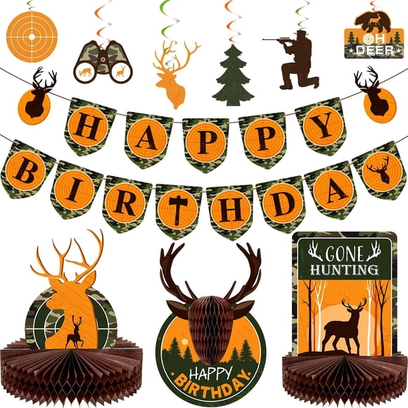 16 piezas de decoración de cumpleaños para caza de ciervos, camuflaje, decoración de cumpleaños, inc
