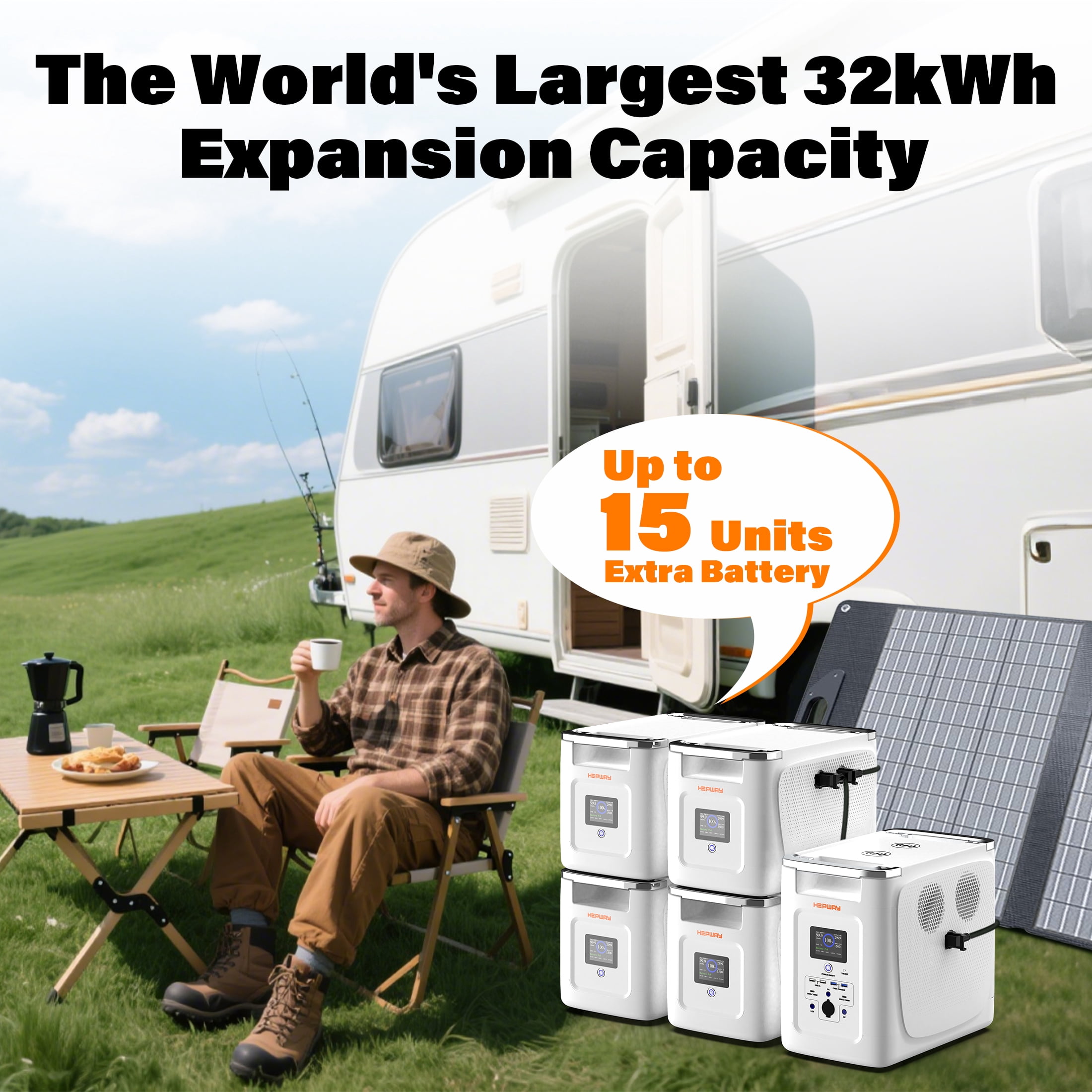 HEPWAY Portable Power Station,2000W 2048Wh LFP Battery 3000+ Cycle to 80%, Expandable Up To 32,768Wh with X-Boost 3600W, Full Charge in 1.3Hr, 2400W Solar Generator for Home UPS Backup RV Camping