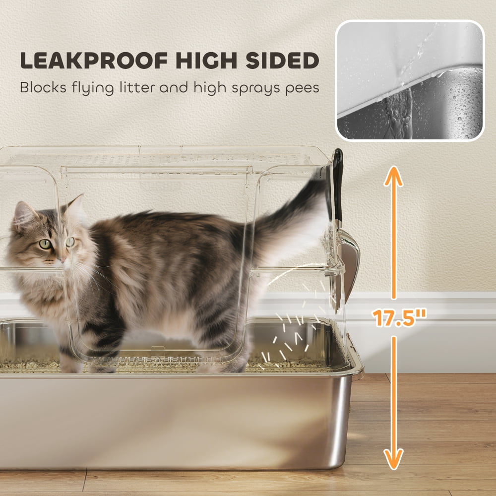 Stainless Steel Enclosed Cat Litter Box Large Covered Cat Litter Box with Top Exit Anti Tracking Step Odor Control Double Door Cat Toilet Easy Clean Metal Litter Tray for Large Cats Multi Cat Homes