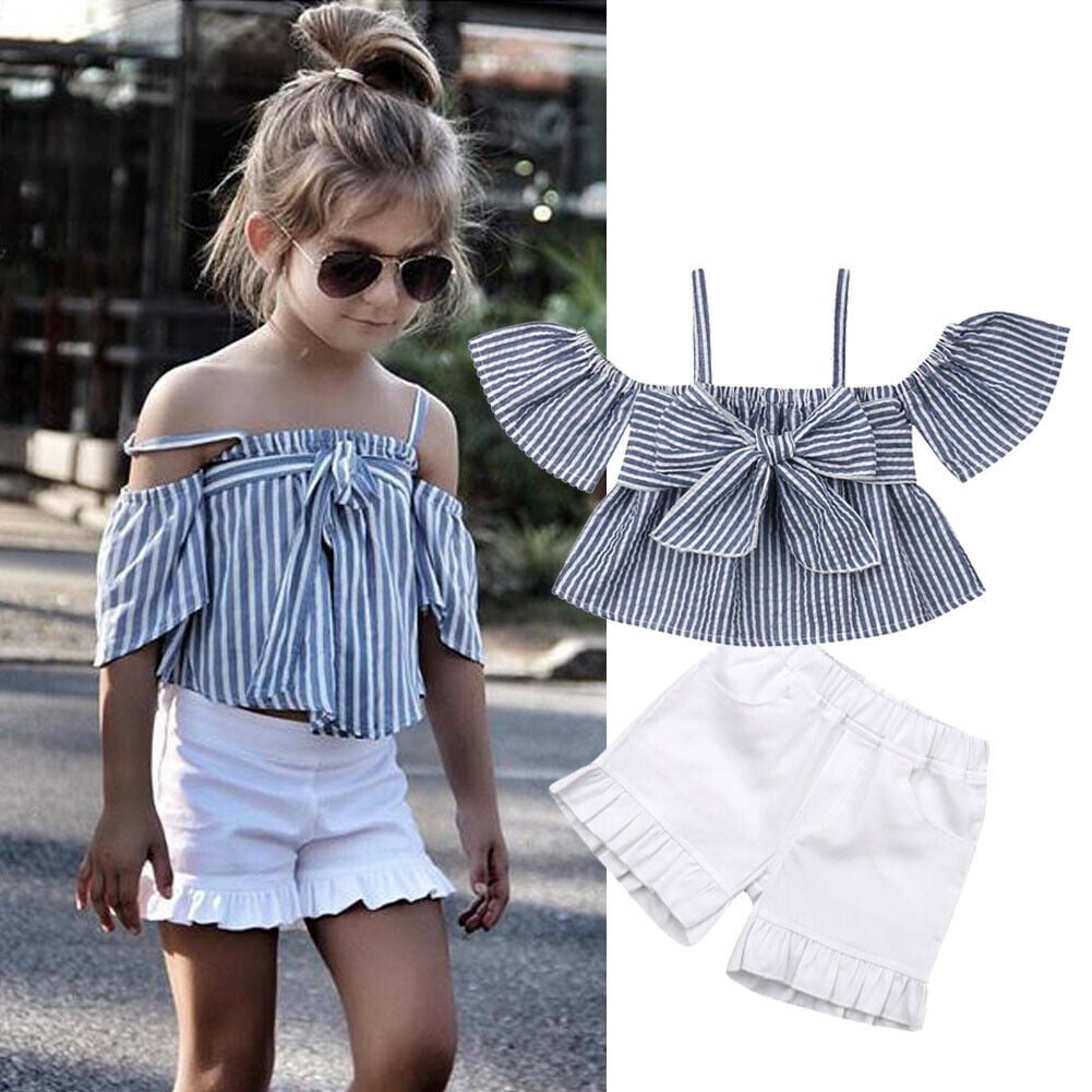  Toddler Baby Girl Summer Outfits Off Shoulder T-Shirt