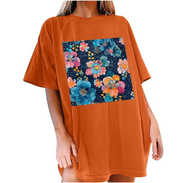 Faldas Cortas para Mujeres, Impresión de Flores Casual Oversized Camiseta de Manga Corta Top Hecho de 95% Poliéster 5% Spandex para Primavera Verano, Falda Corta de Verano