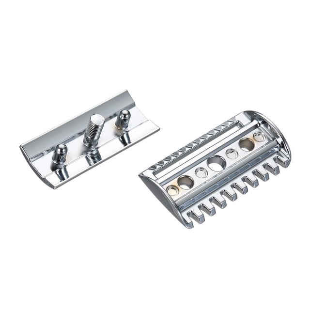 Tête 1 Pce Tête de Rechange Traditionnelle de Sécurité Chrome Barre Festonnée Double Bord Tête de Sécurité Rasage Tête à Peigne Ouvert pour Hommes Barbier Homme Usage Domestique Outils de Rasage