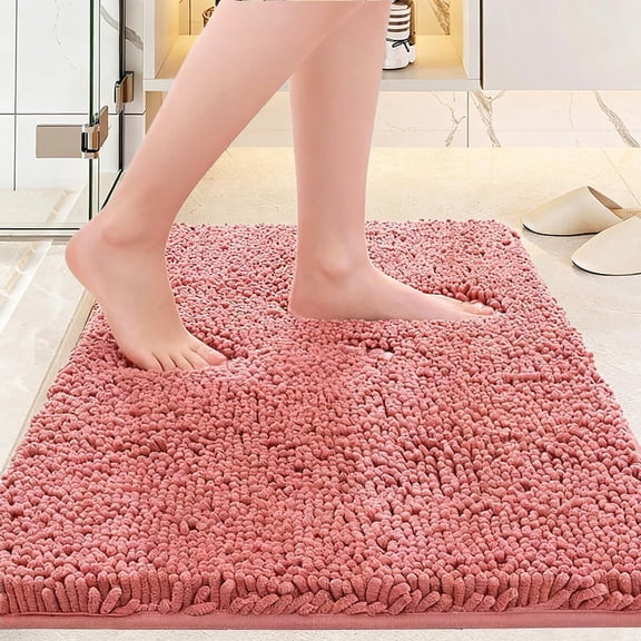 Super Absorbent Microfiber Mat for Mud Paws, Machine Washable & Quick Dry Chenille Pet Rug, Non Slip Pet Cleaner Mat for Indoor, Outdoor Entryway Rug, Pink, 24"X16"