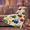 thumbnail image 6 of Smiling Tractors with Barns and Hay Bales, Playful Cartoon Style for Tractor Lovers, Cozy Farm Vehicle Scene, Flannel Blanket for Kids Room and Playroom, Birthday Gift and Farm Home Decor, 6 of 9