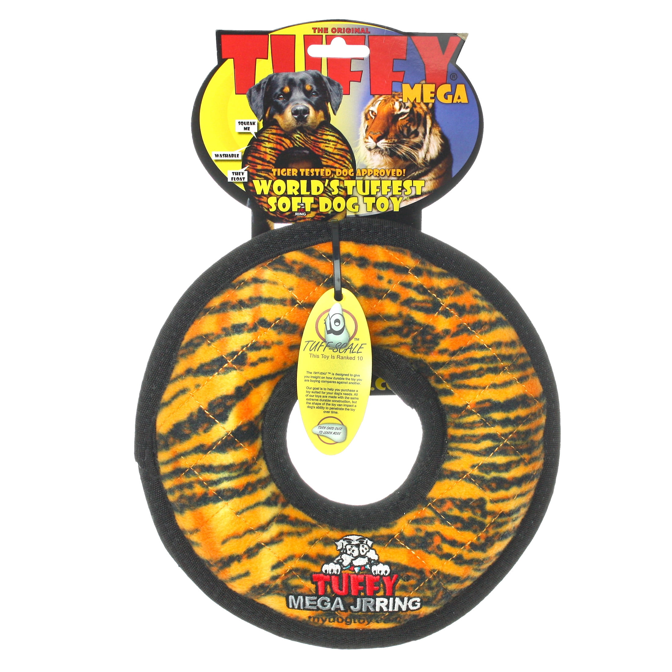 Tuffy Mega Jr Ring Tiger Durable Plush Squeaky Dog Toy