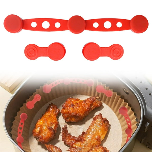 Liquidation à 50 % de Rabais! 4 Pcs Boucle Magnétique en Silicone pour Friteuse à Air Chaud Rouge - Ensemble de 4 Boucles en Silicone pour Friteuse à Air pour Papier Parchemin Accessoire de Cuisine avec Pinces Longues et Courtes Fermoir en Silicone pour Friteuse à Air