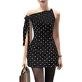 thumbnail image 3 of Women Tie Up Polka Dot Print Mini Dress Sleeveless Round Neck Open Back A-Line Short Dress Black L, 3 of 8