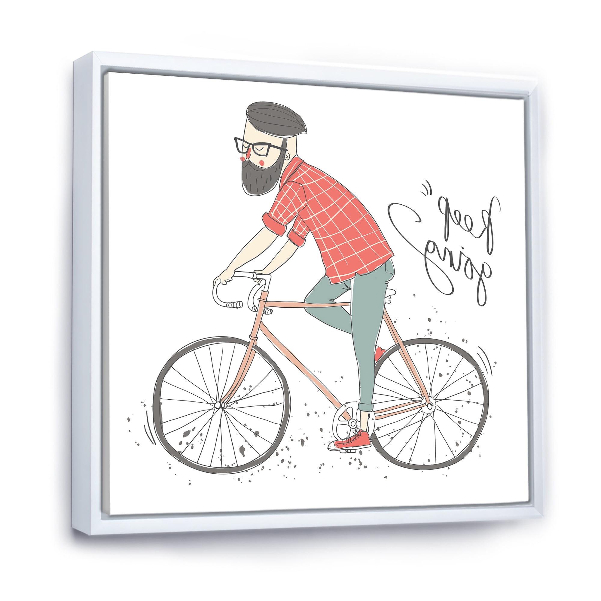 Designart 'Hipster Man Riding A Bicycle' Children's Art Framed Canvas Wall Art Print