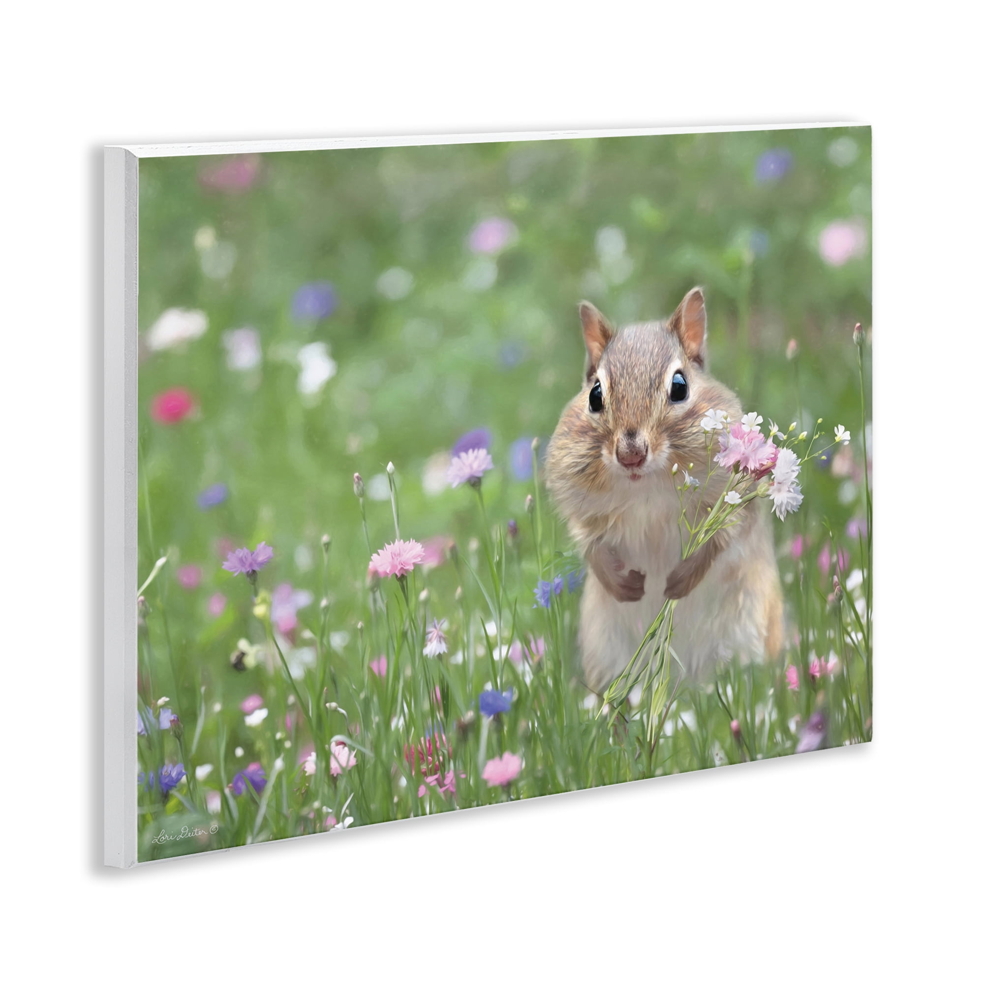 Stupell Industries Chipmunk Picking Flowers Animals & Insects Painting Unframed Art Print Wall Art, 14 x 11
