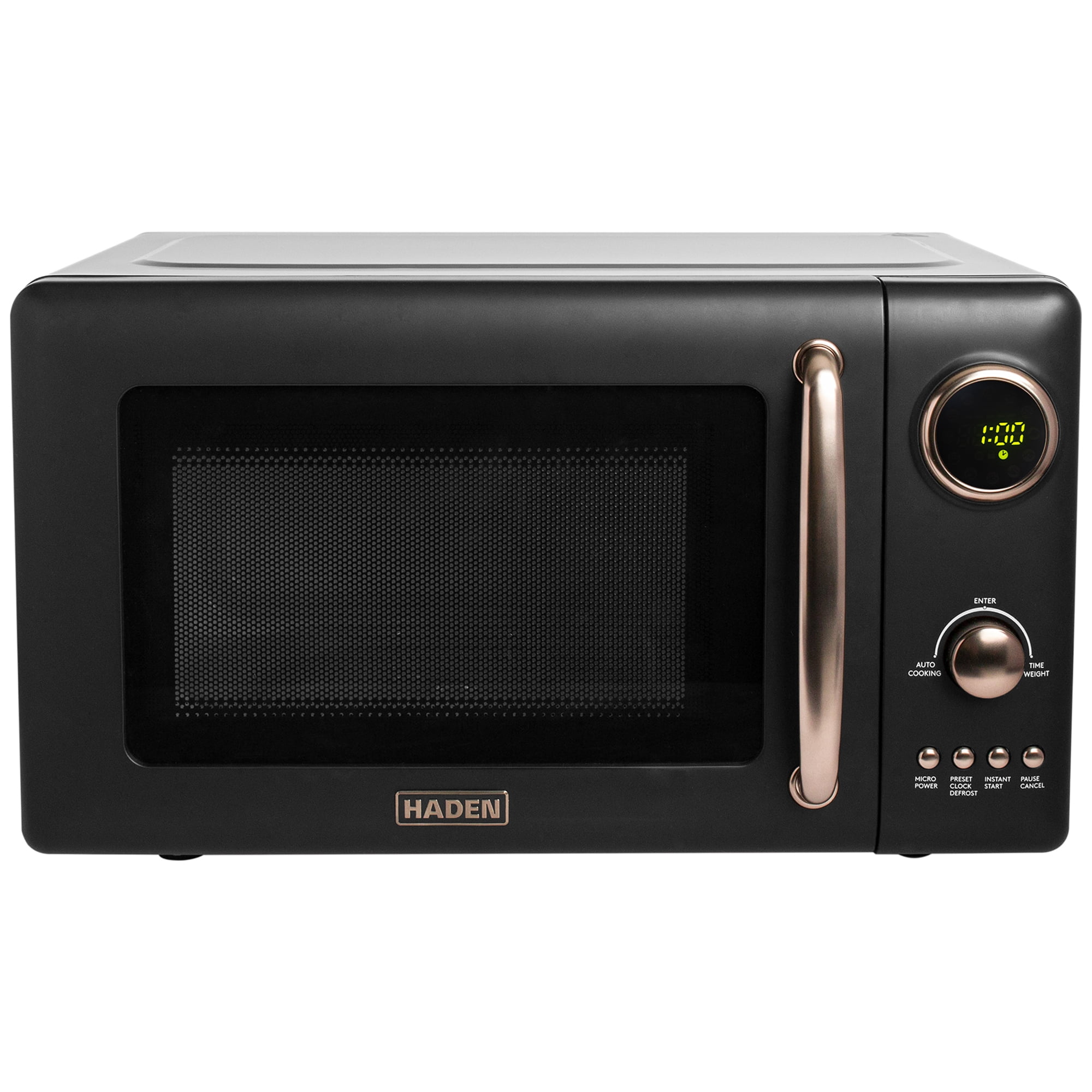 Haden 0.7 Cu Ft Compact Countertop Microwave with Digital Timer, 700 Watts, Black/Pewter
