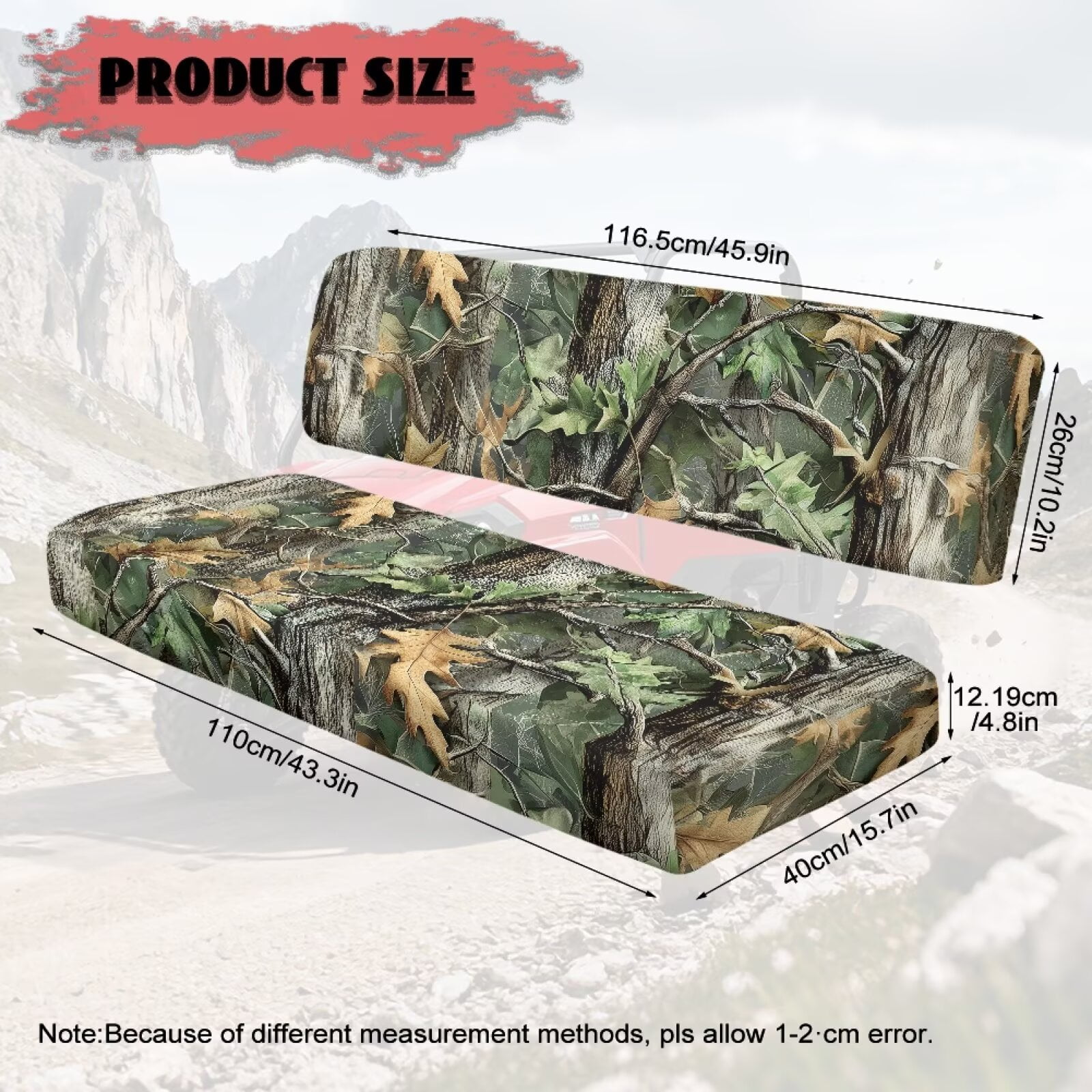 Yuyamidu Camo Hunting UTV Seat Cover Green Wood Mule Bench Seat Cover All-Weather Protection UTV Seat Accessories for Kawasaki Mule 2009-2024 4000 4010/2001-2018 3000 3010