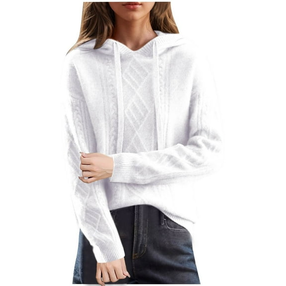 Lenpel Women's Hoodies Soft Warm Long Sleeve Solid Textured Casual Pullover Sweaters Fall Fashion Outfits
