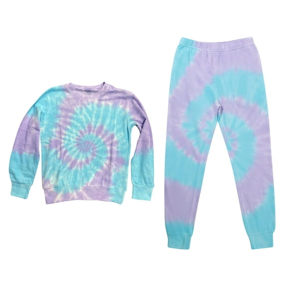 Just Love Tie Dye Long Sleeve T-Shirt and Jogger Pants for Girls (Tie Dye Aqua Lilac White, 4)