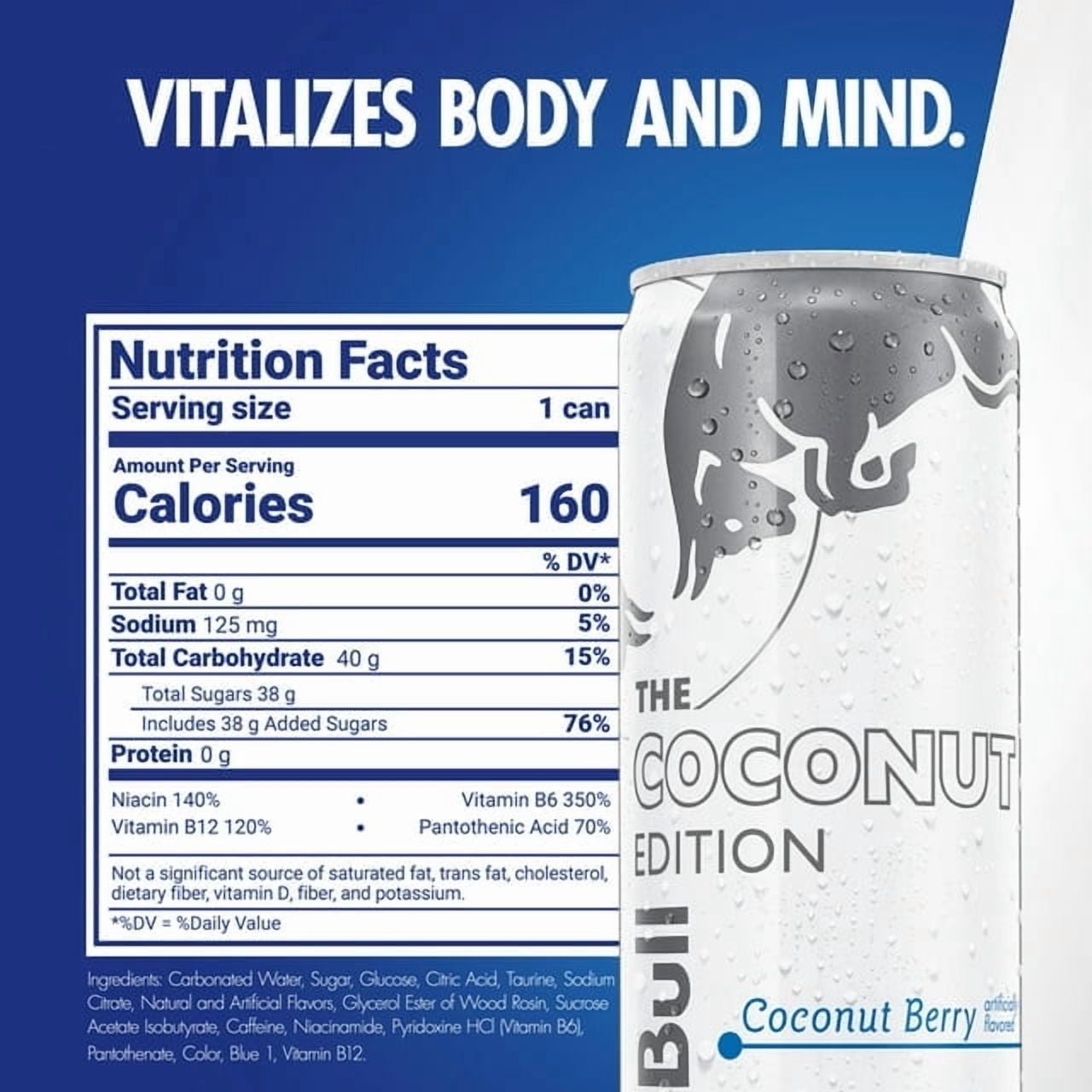 (6 cans ) Red Bull Coconut Edition Energy Drink, Coconut Blueberry Flavor, 12 fl oz