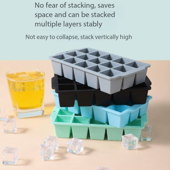 15-Cube Ice Cube Tray with Lid | Easy Press Ice Maker for Home | Food-Grade Freezer Storage Box