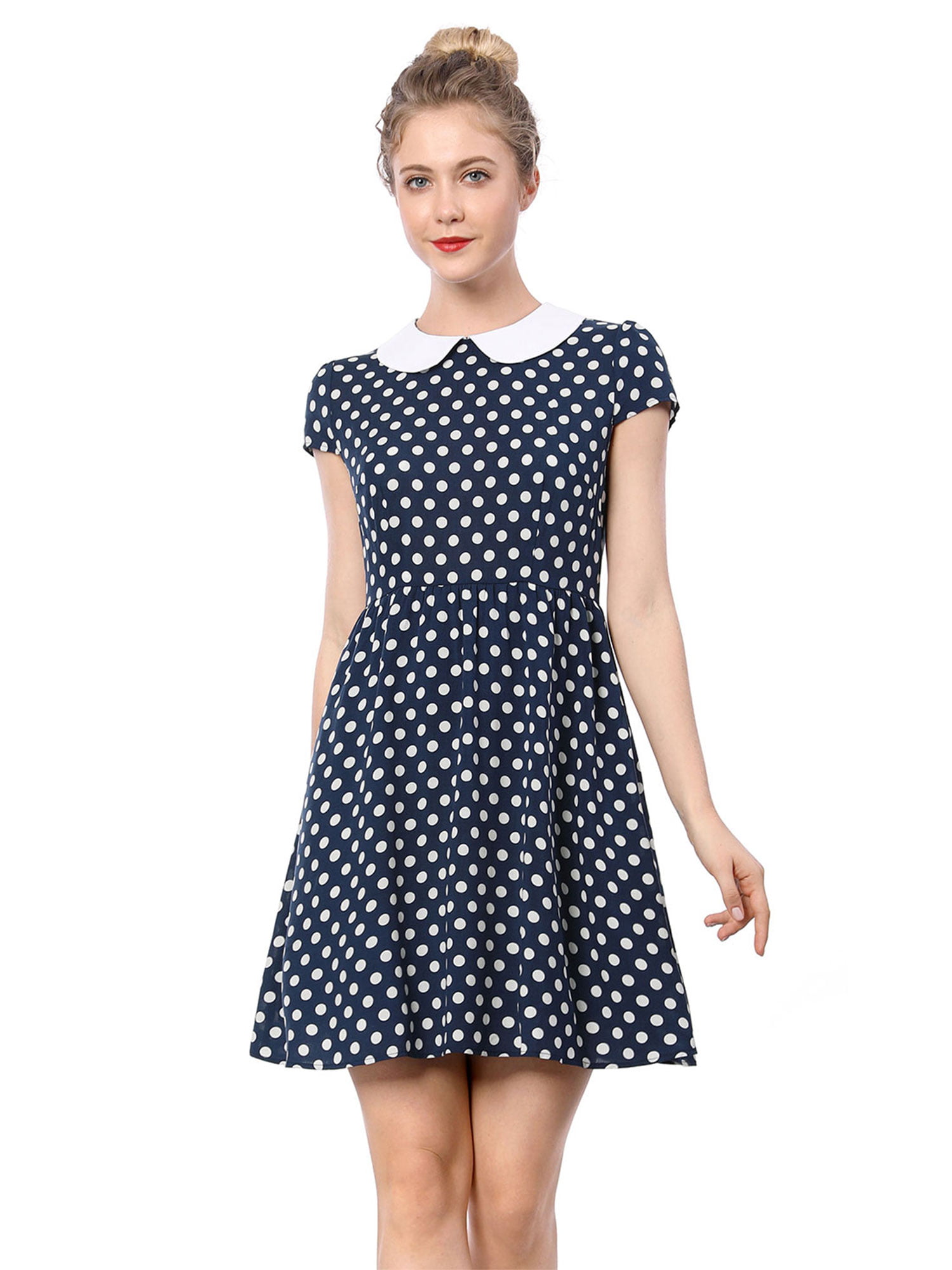 contrast polka dot flare dress