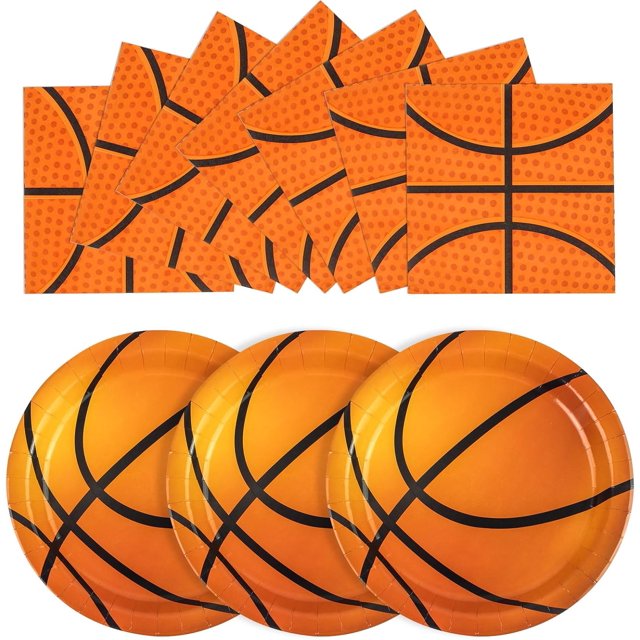 Xjoviative 40PCS Basketball Paper Plates and Napkins Party Supplies, Disposable Basketball Party Plates and Napkins Tableware Set for Kids Basketball Birthday Party Decorations Serves 20 Guests