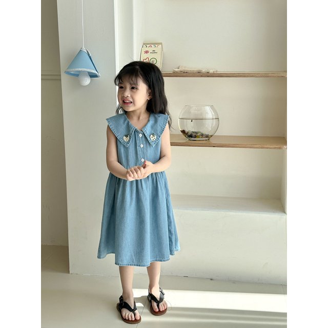 Vestido vaquero sin mangas de estilo coreano para niña, ropa para niño de 1 a 10 años, bonito vestido de princesa de tela fina con solapa para verano 2025