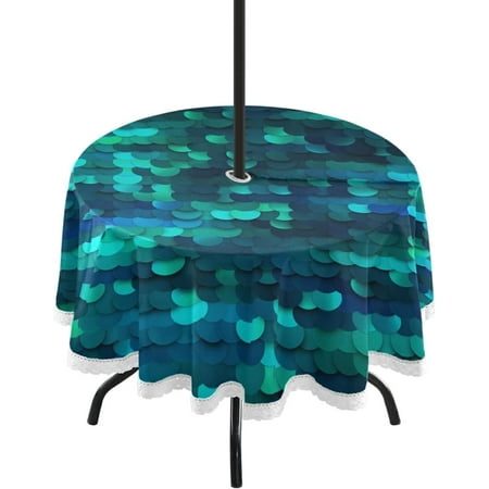 

Hyjoy 60 Mermaid Round Tablecloth Waterproof Outdoor Tablecloth with Umbrella Hole and Zipper for Kitchen Dining Picnic Party Home Decor