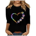 thumbnail image 2 of Sakmal Womens Tops&nbsp; Black 3/4 Sleeve Paw Crew Neck Puppy Floral T-Shirts Womens T Shirts, 2 of 4