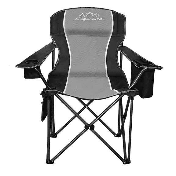 FREESKY Camping Chair, Oversized Padded Folding Camp Chair Supports 480 lbs, Portable Quad Armchair with Cooler Bag and Storage Pocket, 1 Pack, Black