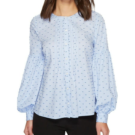 Cece Tops & Blouses - Cece Womens Textured Puff Sleeve Pleated Button ...