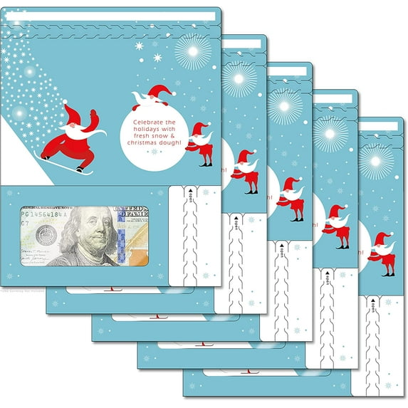 ZipGifts Holiday Card | Zip-Open Money Holder w/Clear Plastic Window for Cash, Check, & Gift Card (Holiday | Christmas Dough | 5-Pack)