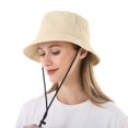 thumbnail image 2 of Bucket Hat Solid Color Unisex Reversible Fishing Hat Beach Cap with Lanyard, 2 of 10