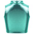 thumbnail image 3 of Aiihoo Kids Girls Sleeveless Mock Neck Shiny Metallic Athletic Crop Top Plain Ballet Workout Sports Bra Yoga Gymnastics Lake Blue 8, 3 of 7