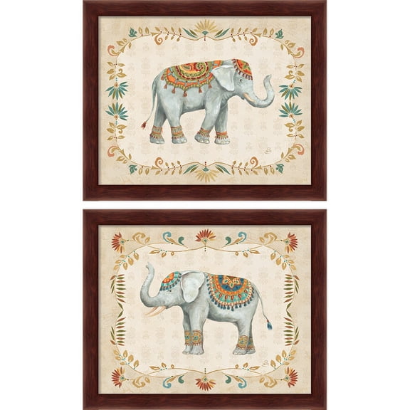 Great Art Now Elephant Walk A by Daphne Brissonnet, 2 Piece Framed Art Set Each 11.25"W x 9.25"H