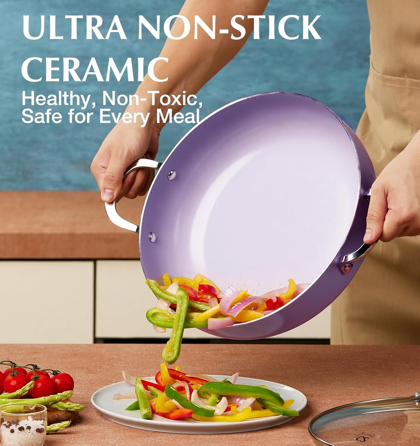 Koch Systeme CS 12 inch Nonstick Deep Frying Pan, Skillet with Ceramic Coating, Induction Compatible, Gradient Purple